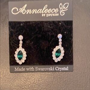 Emerald Green and Silver Crystal Dangle Earrings